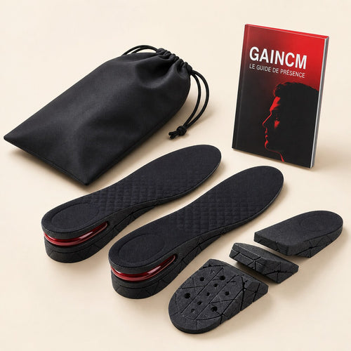 Pack GainCM avec semelles rehaussantes, sac noir et e-book